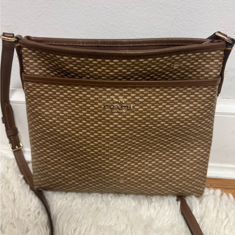 Coach Tan and Brown Patterned Crossbody Bag